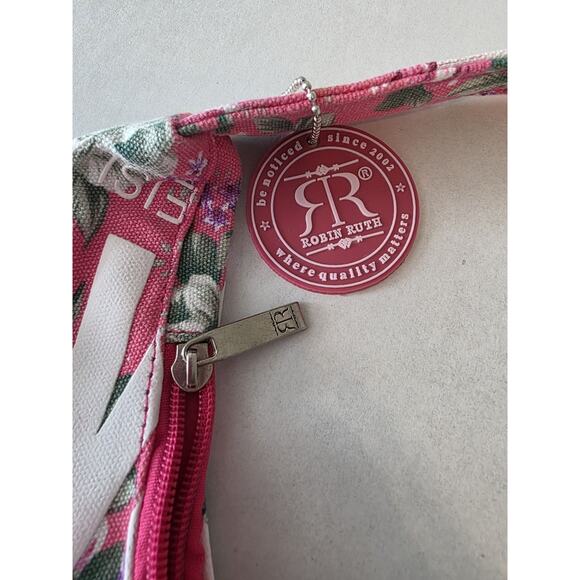Robin Ruth Pink Fabric Floral Tote Bag Purse Zipper Close Key West - Picture 2 of 9